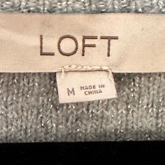 LOFT V Neck Sparkle Silver / Gray Sweater. Size: Medium - Picture 4 of 6